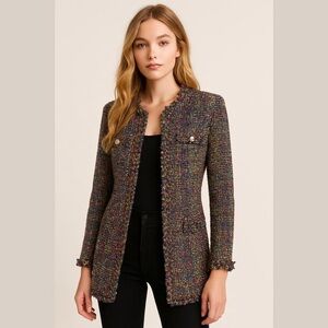 NWT Beautiful Pink Yellow Blue Tweed Coat S M